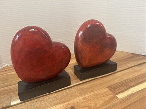 ❤️ Valentines ❤️ Hand-Carved RED ALABASTER STONE BOOKENDS by Duccesschi Italy