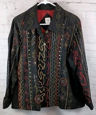 Norm Thompson Black Floral Embroidered Button Down Jacket w/ Pockets, Sz. XL