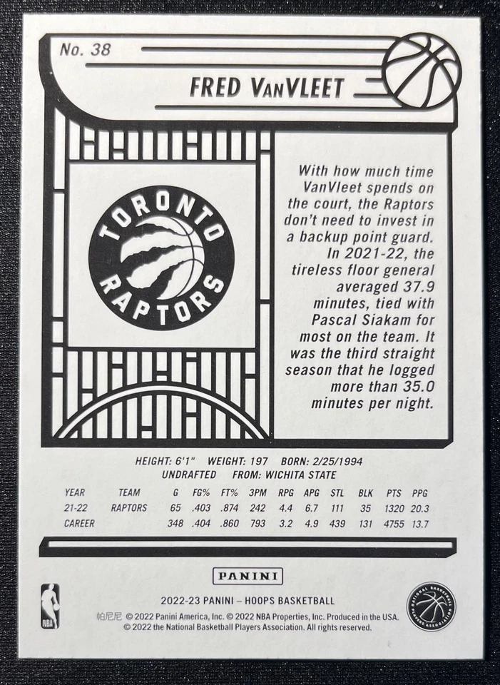 2022-23 Panini NBA Hoops - Fred VanVleet #38 Teal Explosion - Image 2 of 2