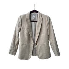 J. Crew linen cotton blend tan cream button front academia blazer size 6 petite