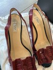Furla Patent Leather Slingback Heels Burgundy/Black Open Toe Bow Block US 8 — photo 2