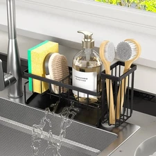Carbon Black Sponge Holder, Sink Caddy Organizer, Rustproof, High Brush Holder