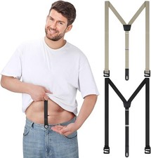 Eurzom 2 Pcs Hidden Suspenders for Men Under the Shirt X-Large Black Beige