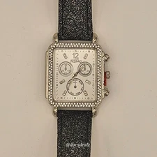 Mossimo Fashion Analog Watch Silver Trim Dark Gray Band with Glitter Women's