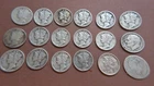 16 Mercury dimes lot 1920-1945,  1 Roosevelt 1951  1 barber dime 90% silver coin