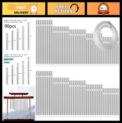 90pcs Wind Chime Tubes for Outdoor Decor, 150 Yards Line, 5 Lengths, Garden Hang