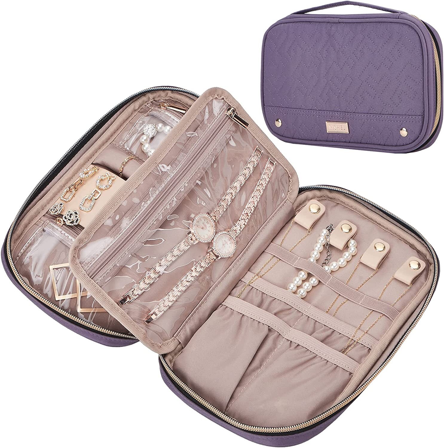 Purple 4-Section Travel Jewelry Organizer Folio by NISHEL for Secure Storage-image