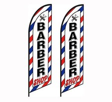 2 Barber Flag Barbershop Sign Windless Banner Feather Swooper Flag Advertising