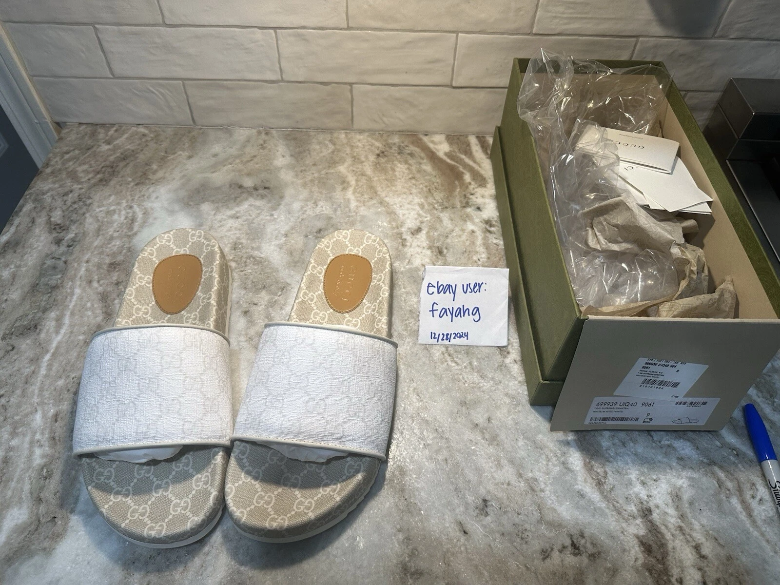 Gucci GG Supreme Monogramme Logo Demetra Homme Sandale Slide Toile Blanche US 9