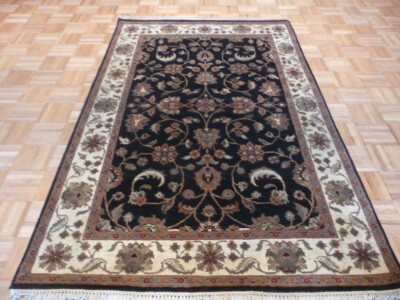 4 x 6'2 Hand Knotted Black Agra Oriental Rug G413