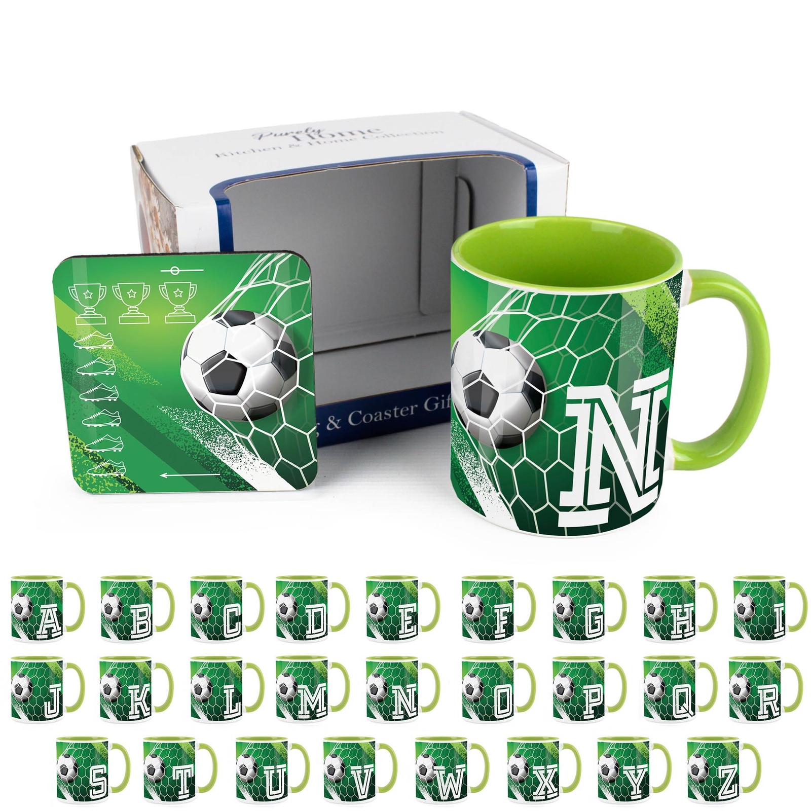 Football Letter N Mug & Coaster Gift Set - Ceramic Cup Present for Football Fans