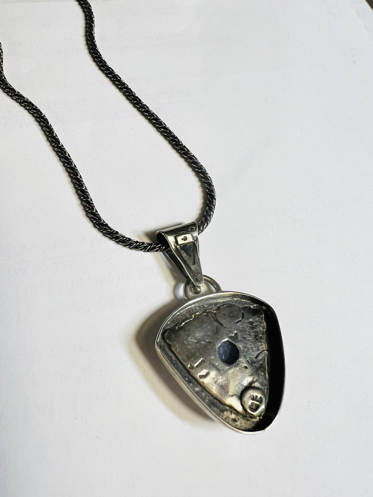 Sterling Silver Triangular pendant with Blue Gems… - image 6