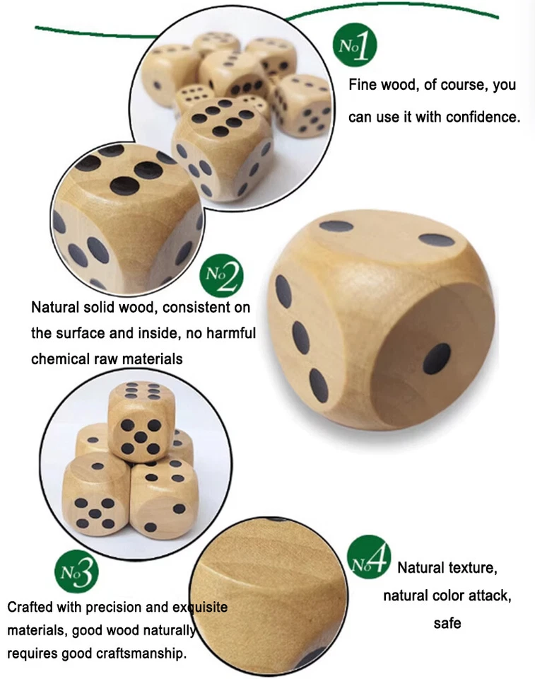 Wooden Dice Big Size 1.8/2/2.5/3cm D6 Six Sided Spot Dots Die Board Games Casino - Image 3 of 4