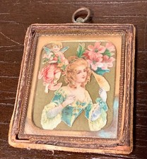 Victorian Valentines Cherub & Lady Die-Cut in Embossed Leather Frame 4"x3.5"