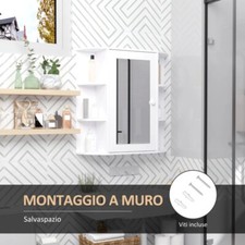 Mobiletto Pensile da Bagno Armadietto Bagno con Specchio Mensole in Legno Bianco