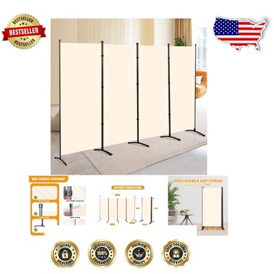 Portable 4-Panel Privacy Screen - 6ft Elegant Room Divider for Office & Home