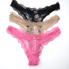 3 NEW Victoria's Secret High Leg Rose Lace Thong Panties Lot L LARGE