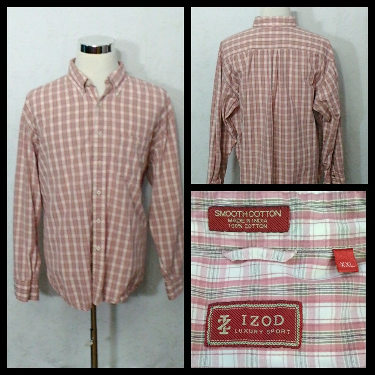 Izod Luxury Sport Dress Shirt Men's XXL 100 Cotton Red/White INVZ1297