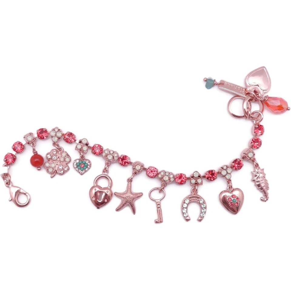 Pulsera Mariana Boloria Dia Oro Rosa Dije Rosa Indio con Verde 1120 Nueva con Etiquetas Foto 2 de 2