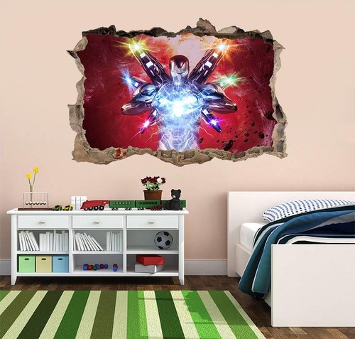 Ironman 3D Smashed Wall Sticker Decal Decor Art Mural Marvel Avengers J1414 - 第 1/1 張圖片