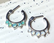 1 Pc 100% 316L Surgical Steel Five Opalite Septum Clicker 16g Nose Ring