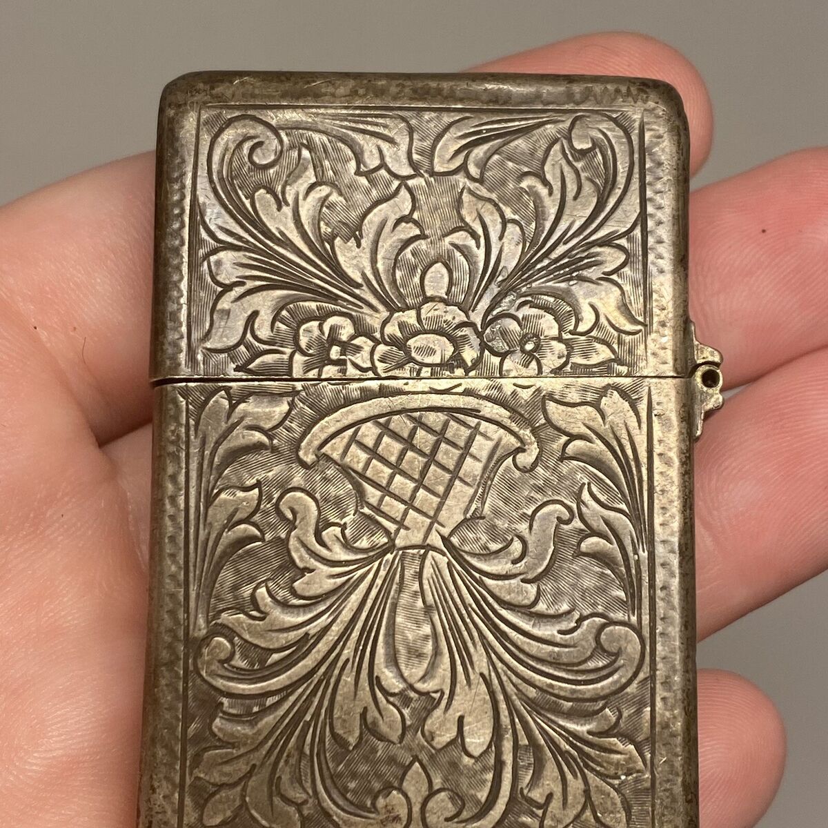 Vintage Sterling Silver Engraved Lighter Case & Zippo Vintage Sterling Silver Engraved Lighter Case & Zippo