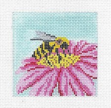 Bumble Bee on Flower 3" Square 18 Mesh Needlepoint Canvas by Needle Crossings