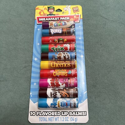 Breakfast Cereal Flavored Lip Balms Gift Set NEW 10 Pack Lucky Charms Cheerios