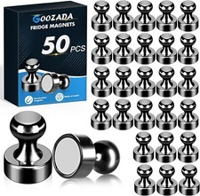 50 Pack Black Fridge Magnets Strong Small Push Pins for Whiteboard Office