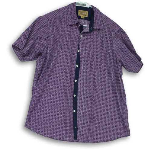 Cremieux Mens Purple Printed Cotton Short Sleeve ButtonUp Shirt Size