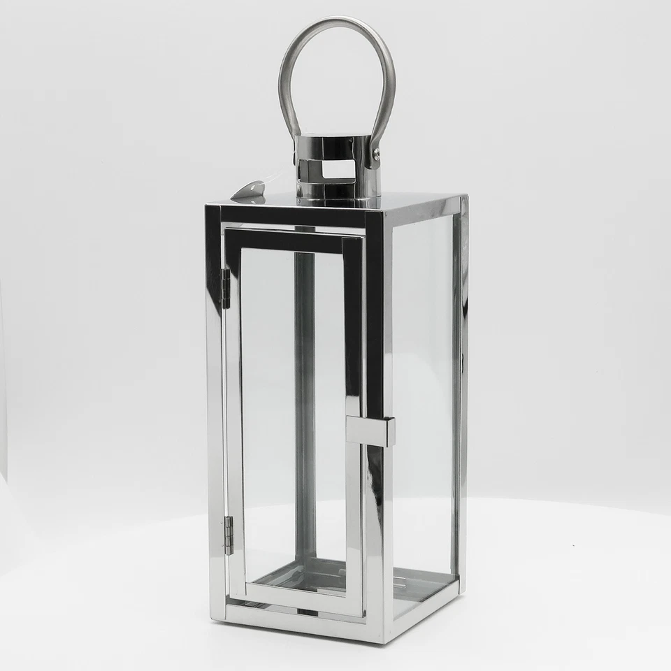 30cm Laterne Edelstahl Gartenlaternen Metall Deko-Laterne Glasscheiben Windlicht - Bild 2 von 4