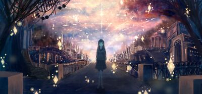 Anime original characters girls standing sky long hair Play Gaming Mat Desk