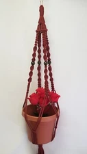MACRAME Plant Hanger 36 in Deluxe Style - 6mm Cranberry Cord (Choose Cord Color)