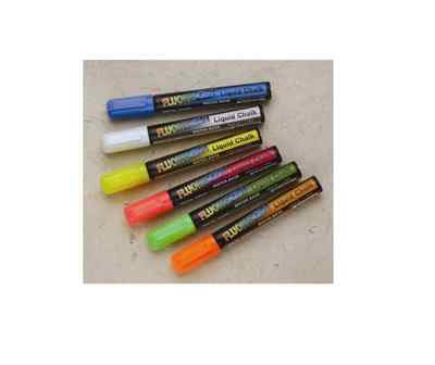 5 fluoreszierende flüssige Kreide Farbmarker Stifte Set WEISS BLAU ORANGE ROSA GELB