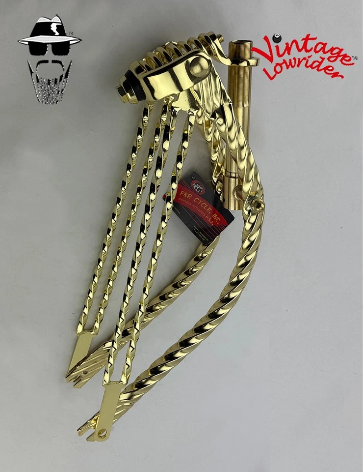 Vintage Lowrider 20" Bent All Square Double Twisted Bicycle Spring Fork 1" Gold. - Image 2 of 2