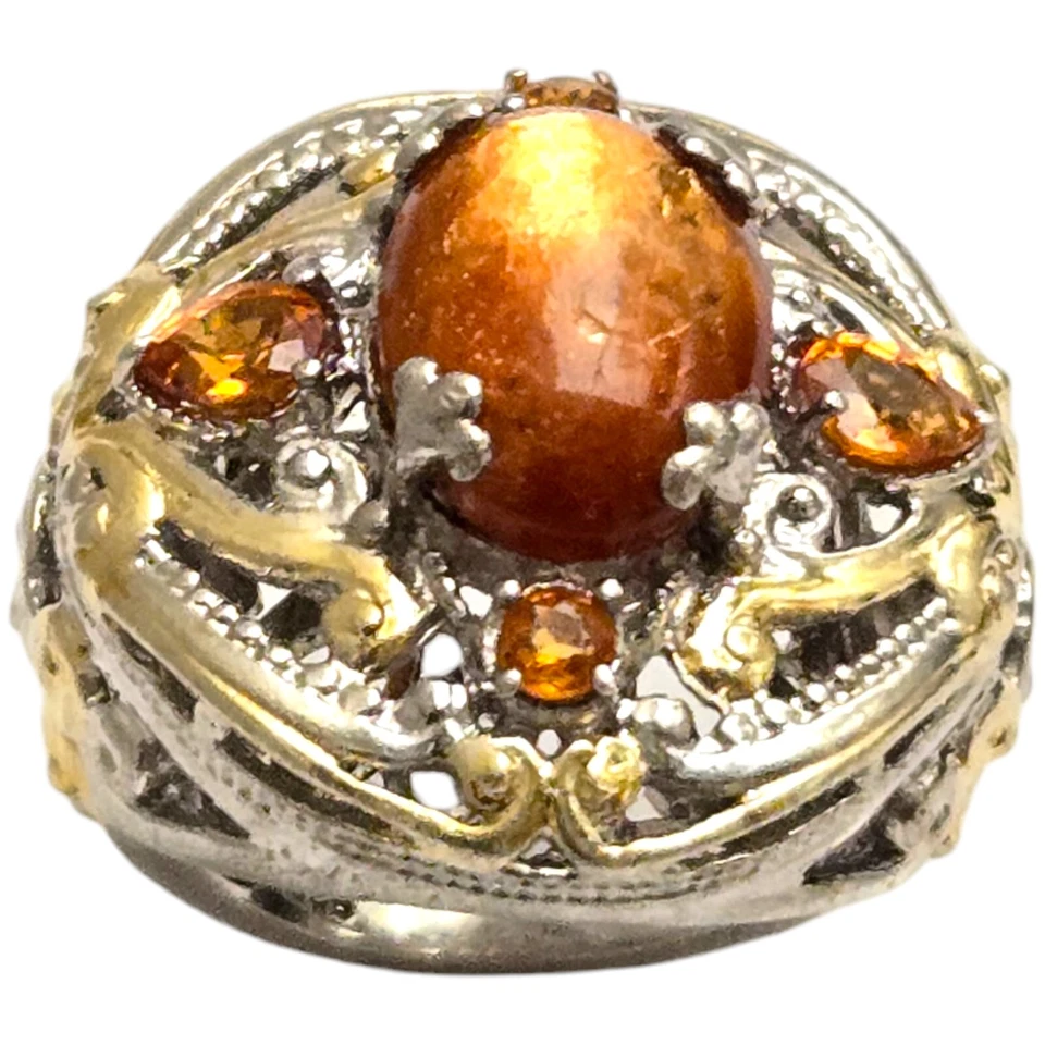 GOLDEN FLAMES GENUINE MEXICAN Sun Stone STERLING SILVER HANDMADE HUGE RINGsz7 - Image 4 of 4