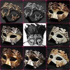 Venetian Roman Warrior Masquerade Party Mask for Men - Black Silver Gold