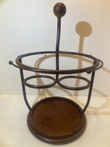 Vintage Handcrafted Metalwork Double Wine Bottle Holder With Wooden Base!!