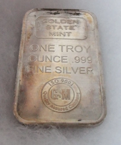 1 Troy Oz .999 Silver Bar Golden State Mint ISO 0001