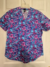 Barco Scrub Top size M-VIBRANT Purple/Pink/Aqua w/2 Tailored Pkt-Chest 22"/L 27"
