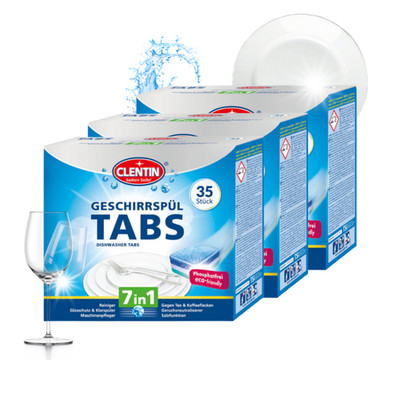 CLENTIN Geschirrspültabs 35 Stk x 20g Spülmaschinen-Tabs 7in1 Reinigungsmittel