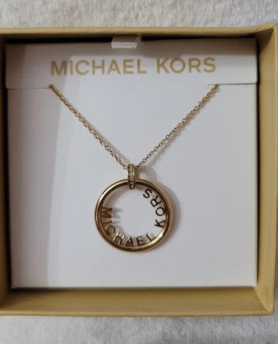 Collana con ciondolo cerchio logo tono oro MICHAEL KORS 100€ nuova con scatola