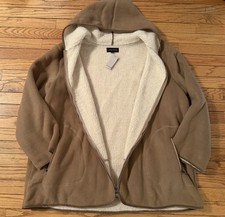 NWT Avenue Women TAN CREAM SHERPA Faux Shearling Hooded Coat Jacket 26/28 3X 4X