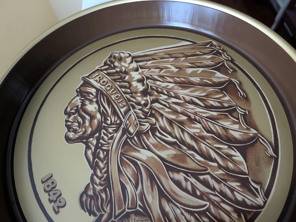 Bandeja metálica vintage Iroquois Beverage Corp Buffalo NY Indian Head Beer & Ale Foto 3 de 4