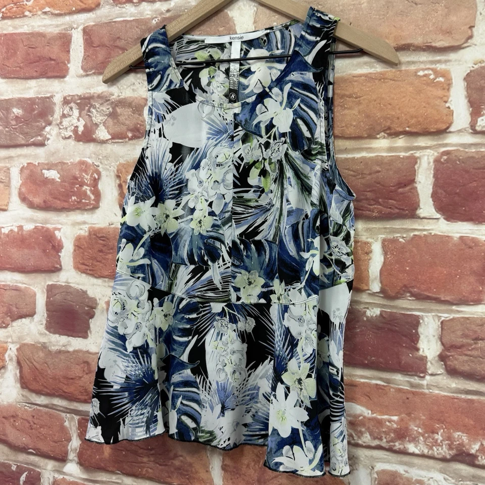 Kensie Top Camisa Mujer Pequeña Multicolor Tropical Floral Abstracto Popover Tank Foto 3 de 4
