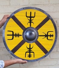 Scudo vichingo in legno per LARP, cosplay e decorazione - scudo rotondo medie...