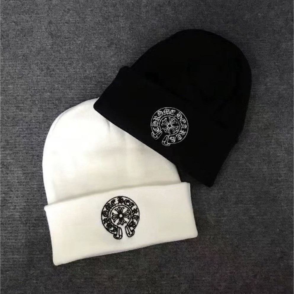 Chrome Hearts Black White Logo Beanie Winter Knit Hat Unisex