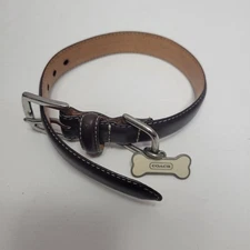 COACH Brown Leather Dog Collar 8420 Size XS 8.5"-10" White Bone Tag