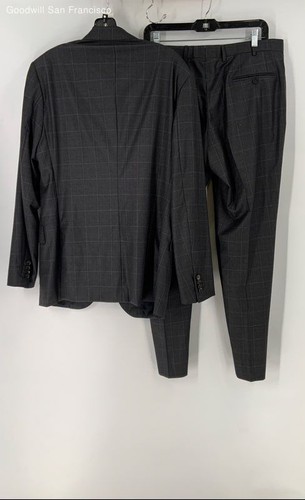 Isaia Napoli Italy Gray Wool Plaid Long Sleeve 2 Piece Mens Suit Pants Set 52/8R - Picture 2 of 6