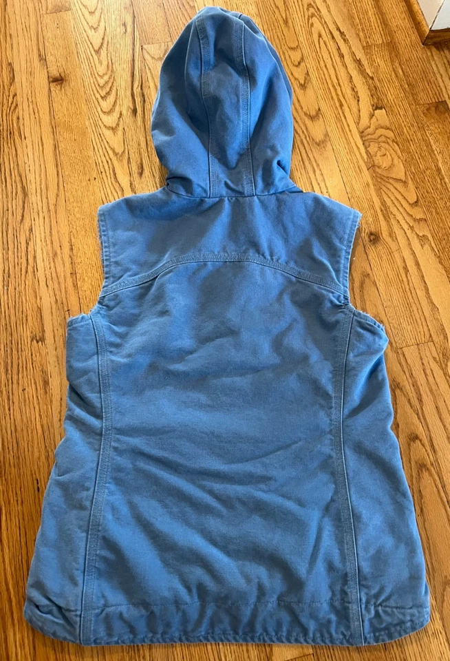 Chaleco De Colección Carhartt Para Mujer Azul Berkley Con Capucha Forrado Serpa Lona Talla XS RARO Foto 3 de 4